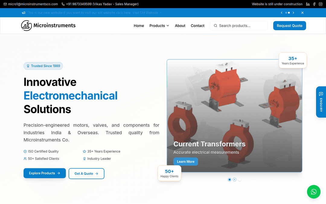 Microinstruments website homepage preview